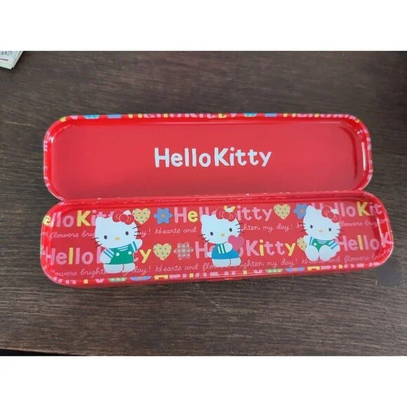 Vtg Sanrio Hello Kitty Pencil Case Tin Box Red Pen Case Metal 1994 JAPAN Rare - Picture 2 of 9